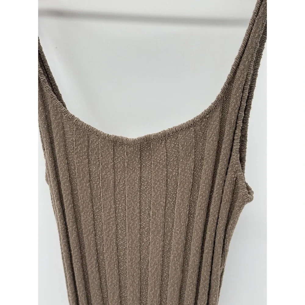 Free People Beach Slip Dress Midi Santos Ribbed Olive Stone Brown Women Medium - Picture 5 of 11
